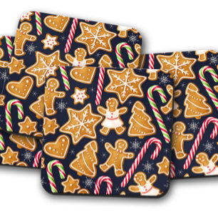 Blue Gingerbread Christmas   Christmas Coaster Set