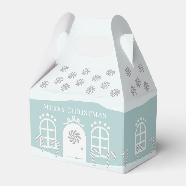 Blue Gingerbread House Christmas Holiday Favour Bo Favor Box (Front Side)