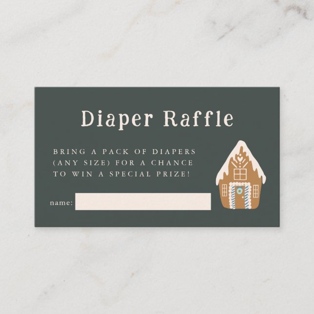 Blue Gingerbread House Diaper Raffle Ticket  Enclosure Card (Front)
