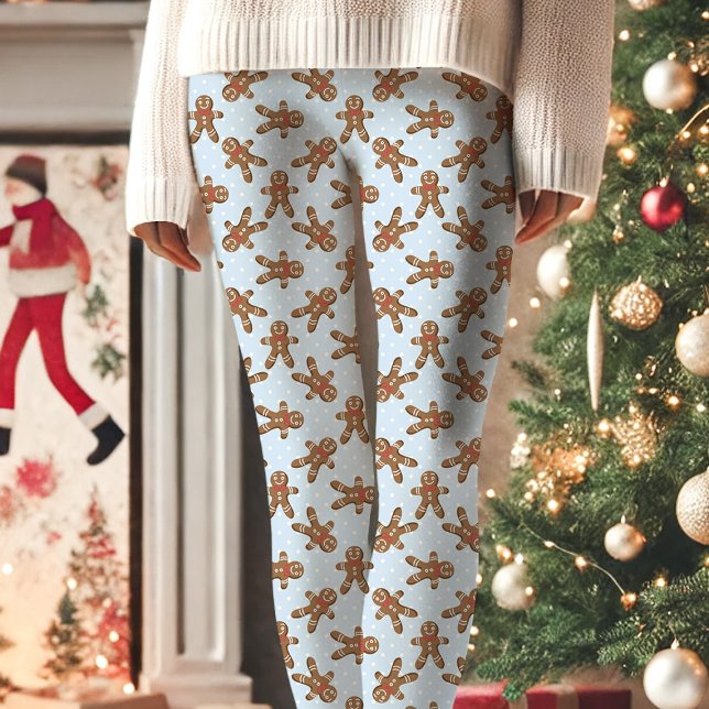 Blue Gingerbread Man Polka Dot Christmas Leggings (Creator Uploaded)