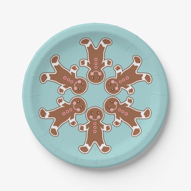 Blue Gingerbread  Snowflake Paper Plates  (Front)