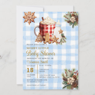 Blue Gingham A Merry Little Baby Shower Invitation