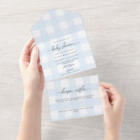 Blue Gingham All In One baby Shower Invitation