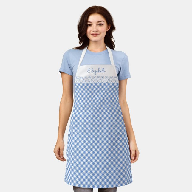 Blue Gingham All-Over Print Apron (Worn)