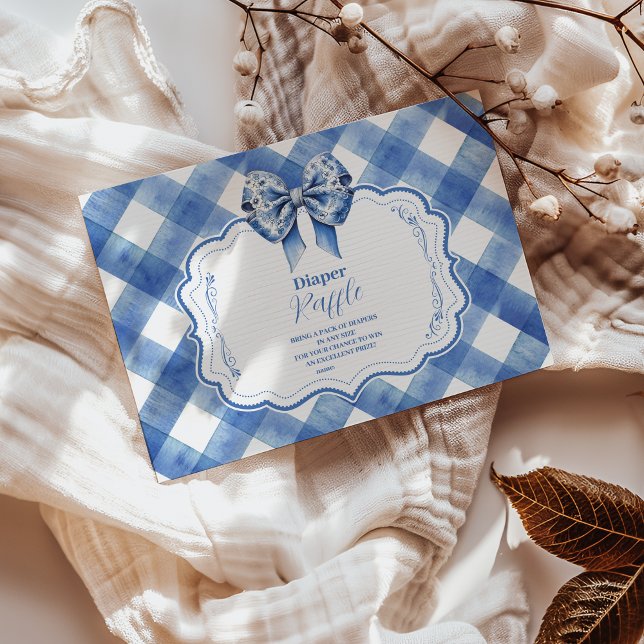 Blue Gingham and Bow  Raffle Diapper Enclosure Card (Creator Uploaded)