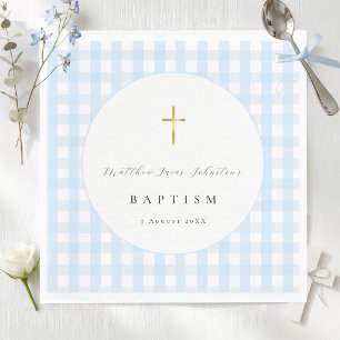 Blue Gingham Baby Baptism Paper Napkin