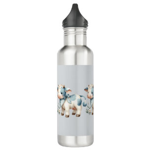 Blue Gingham Baby Cow Pastel Farm Aesthetic 710 Ml Water Bottle