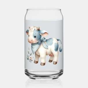 Blue Gingham Baby Cow Pastel Farm Aesthetic Can Glass
