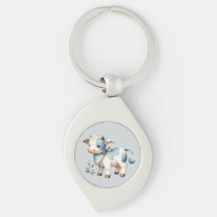 Blue Gingham Baby Cow Pastel Farm Aesthetic Keychain