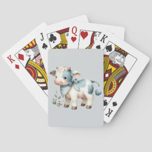 Blue Gingham Baby Cow Pastel Farm Aesthetic Playing Cards