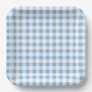 Blue Gingham Baby-Q Barbecue BBQ Baby Shower Paper Plate