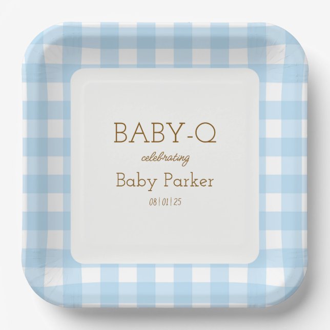 Blue Gingham Baby-Q Square Plate 2 (Front)