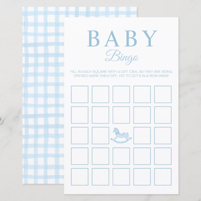 Blue Gingham Baby Shower Bingo Game Card (Front/Back)