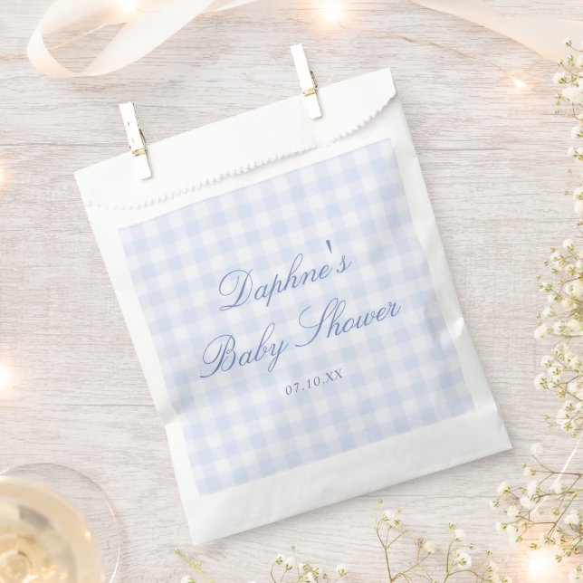 Blue Gingham Baby Shower Favour Bag (Clipped)