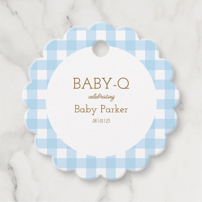Blue Gingham Baby Shower Favour Tag (Front)