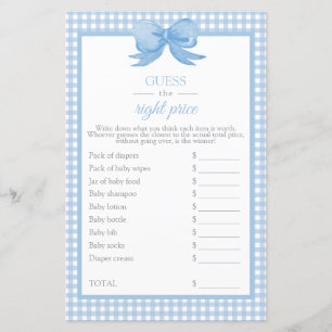 Blue Gingham Baby Shower Guess the Price Game