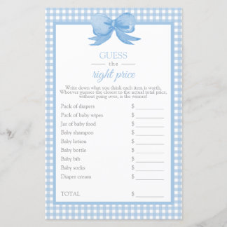 Blue Gingham Baby Shower Guess the Price Game
