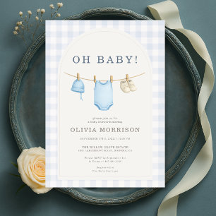Blue Gingham Baby Shower Invitation