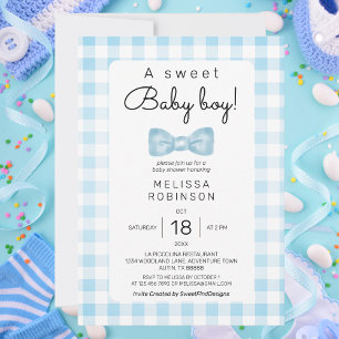Blue Gingham Baby Shower Invitation