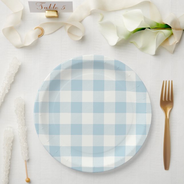 Blue Gingham Baby Shower Paper Plates (Wedding)