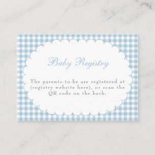Blue Gingham Baby Shower Registry QR Code Card