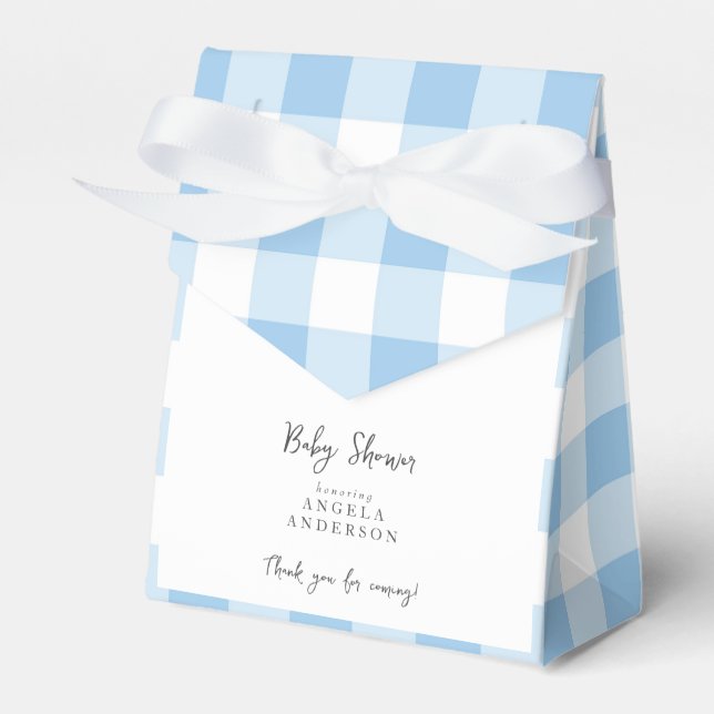 Blue Gingham Baby Shower Thank You Favor Box (Front Side)
