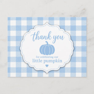Blue Gingham Baby Shower Thank You Postcard