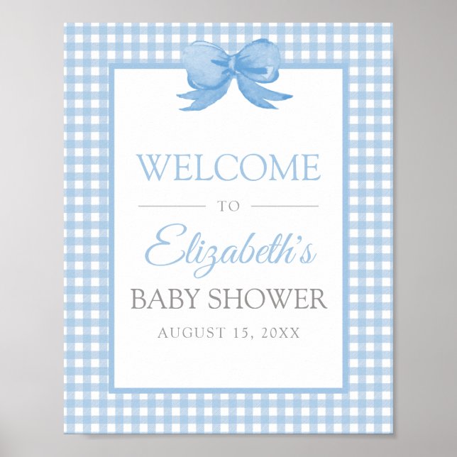 Blue Gingham Baby Shower Welcome Poster (Front)