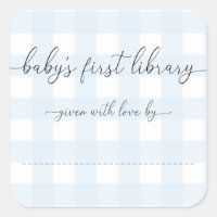 Blue Gingham Baby's First Library Bookplate