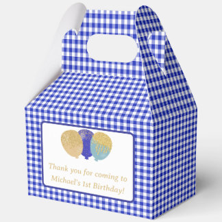 Blue Gingham Balloons Custom Photo Birthday Favor Box