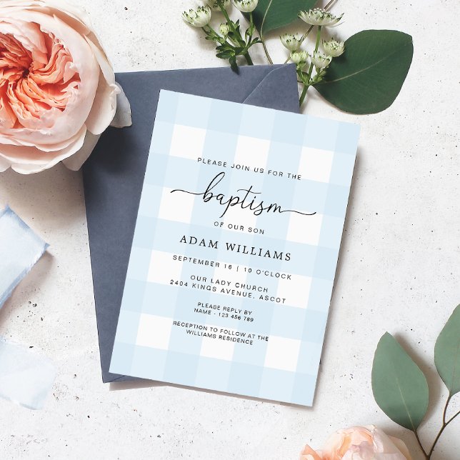 Blue Gingham Baptism Invitation (Creator Uploaded)