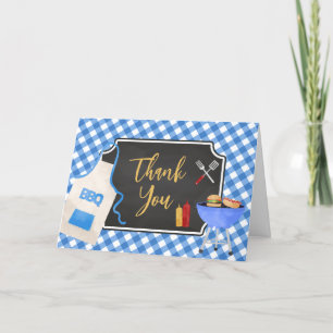 Blue Gingham BBQ Baby Shower Thank You Card