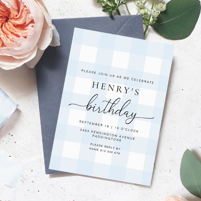 Blue Gingham Birthday Invitation (Creator Uploaded)