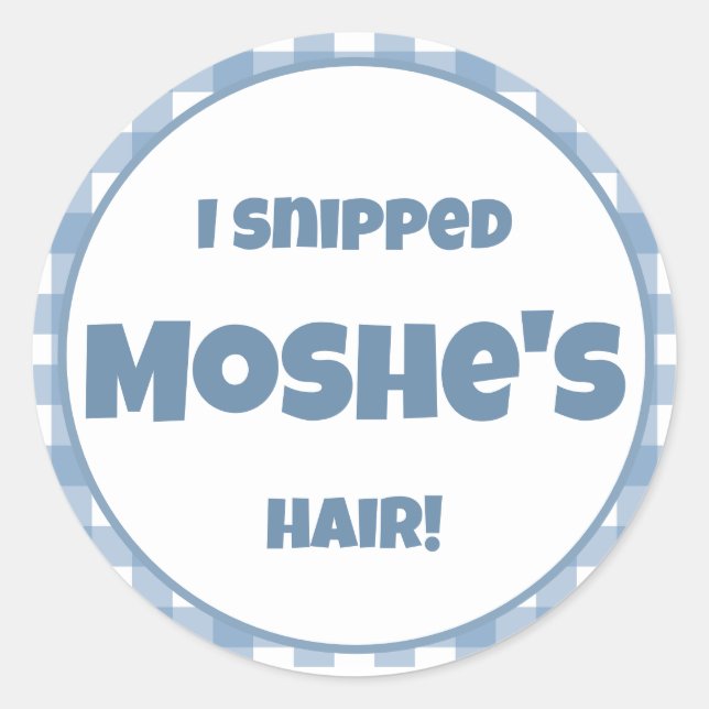 Blue gingham birthday party classic round sticker (Front)