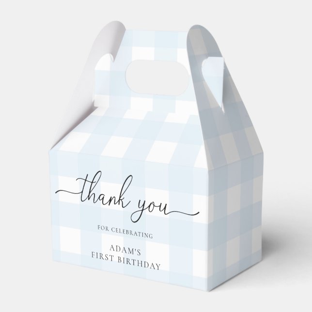 Blue Gingham Birthday Thank You Favour Box (Front Side)
