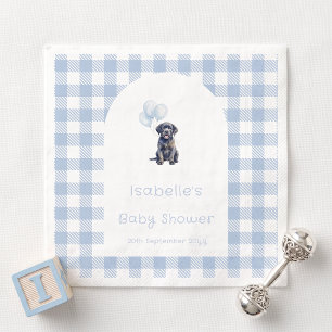 Blue Gingham Black Lab Puppy Dog Baby Shower Napkin