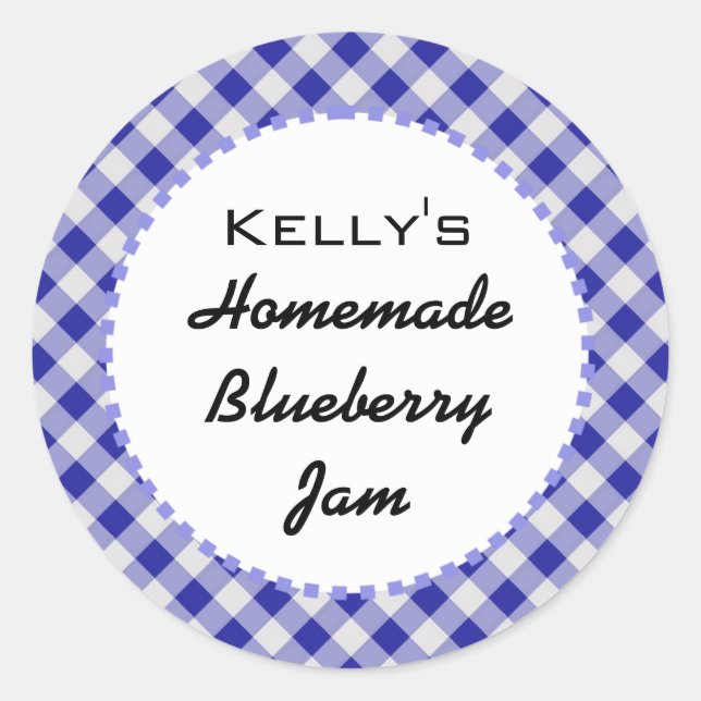 Blue gingham blueberry jam label (Front)