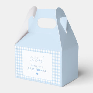 Blue Gingham Boho Watercolor Boy Baby Shower Favor Box