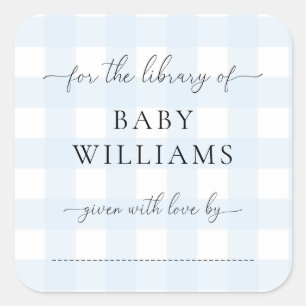 Blue Gingham Bookplate Sticker