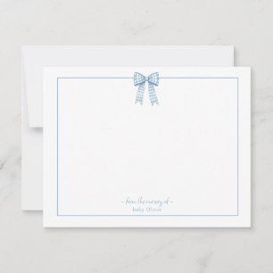 Blue Gingham bow Baby boy nursery thank you Card