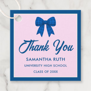 Blue Gingham Bow Graduation Party Favor Tags