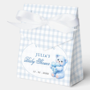 Blue Gingham Bow Heart Teddy Bear Baby Shower Favor Box