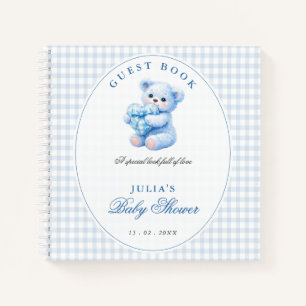 Blue Gingham Bow Heart Teddy Bear Baby Shower Notebook