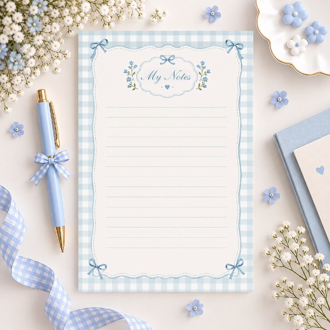 Blue Gingham Bow Lined Stationery Paper (Creator Uploaded)