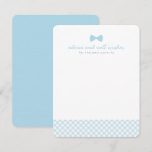 Blue gingham bow tie cute baby shower advice card