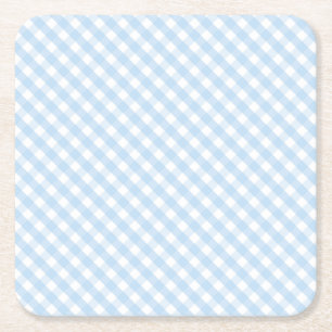 blue gingham boy baby party shower decor party square paper coaster