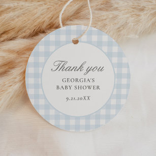 Blue Gingham Boy Baby Shower Favour Tags
