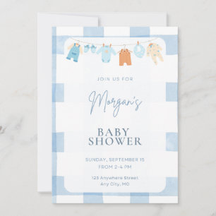 Blue Gingham Boy Baby Shower Invitation