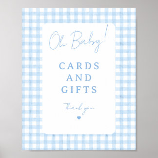 Blue Gingham Boy Baby Shower Tabletop Poster