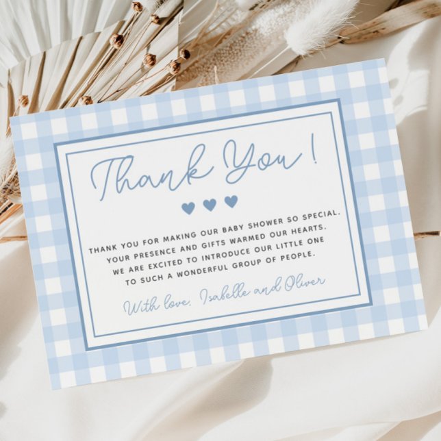 Blue Gingham Boy Baby Shower Thank You Card (Blue Gingham Boy Baby Shower Thank You Card)